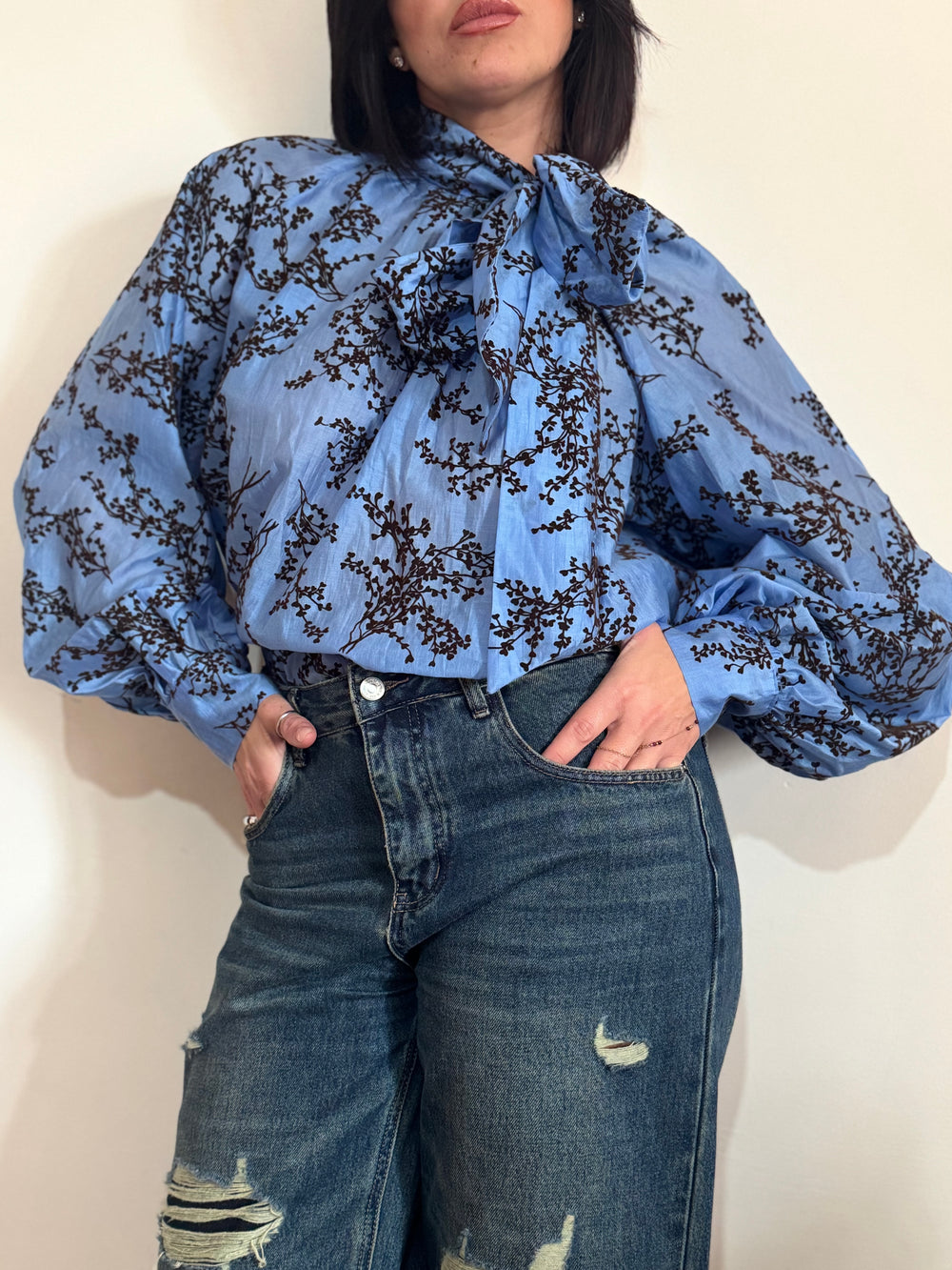 Blusa flowers azzurro