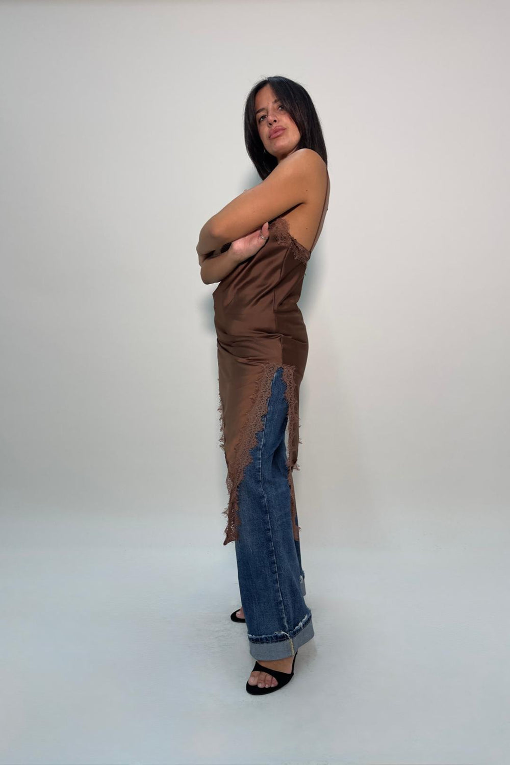 Abito Satin Cammello